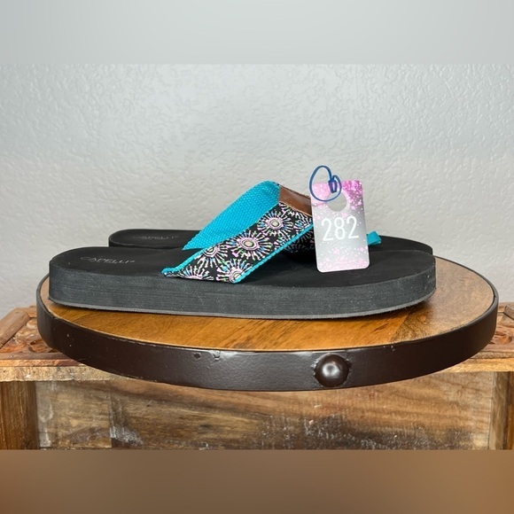 282. Capelli of New York Thong Sandals Black/Teal 9 - Picture 2 of 8
